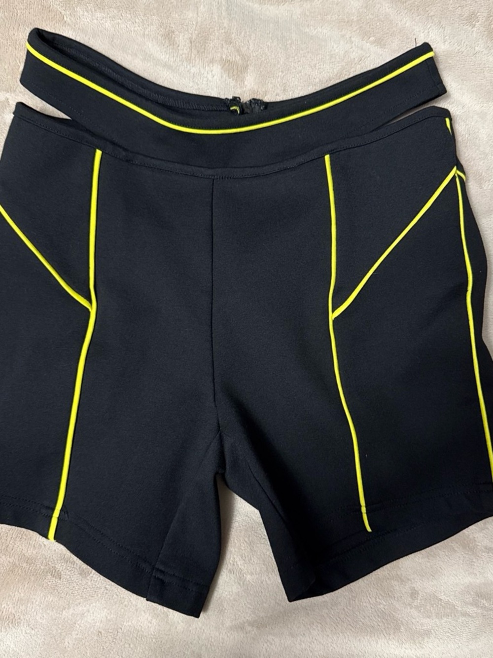 I.AM.GIA Black Bike Shorts with Neon Yellow Piping